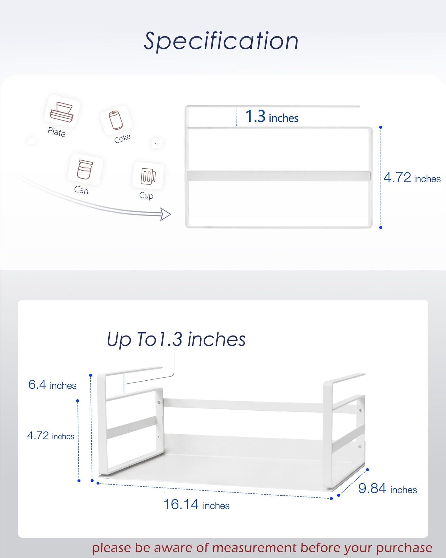 Nxconsu 2Pack Under Shelf Storage Basket Organizer Hanging Holder for Cabinet Pantry Kitchen Cupboard Desk Counter Bookshelf Organization Add-on Space Saver Heavy Duty Slide-in White Large