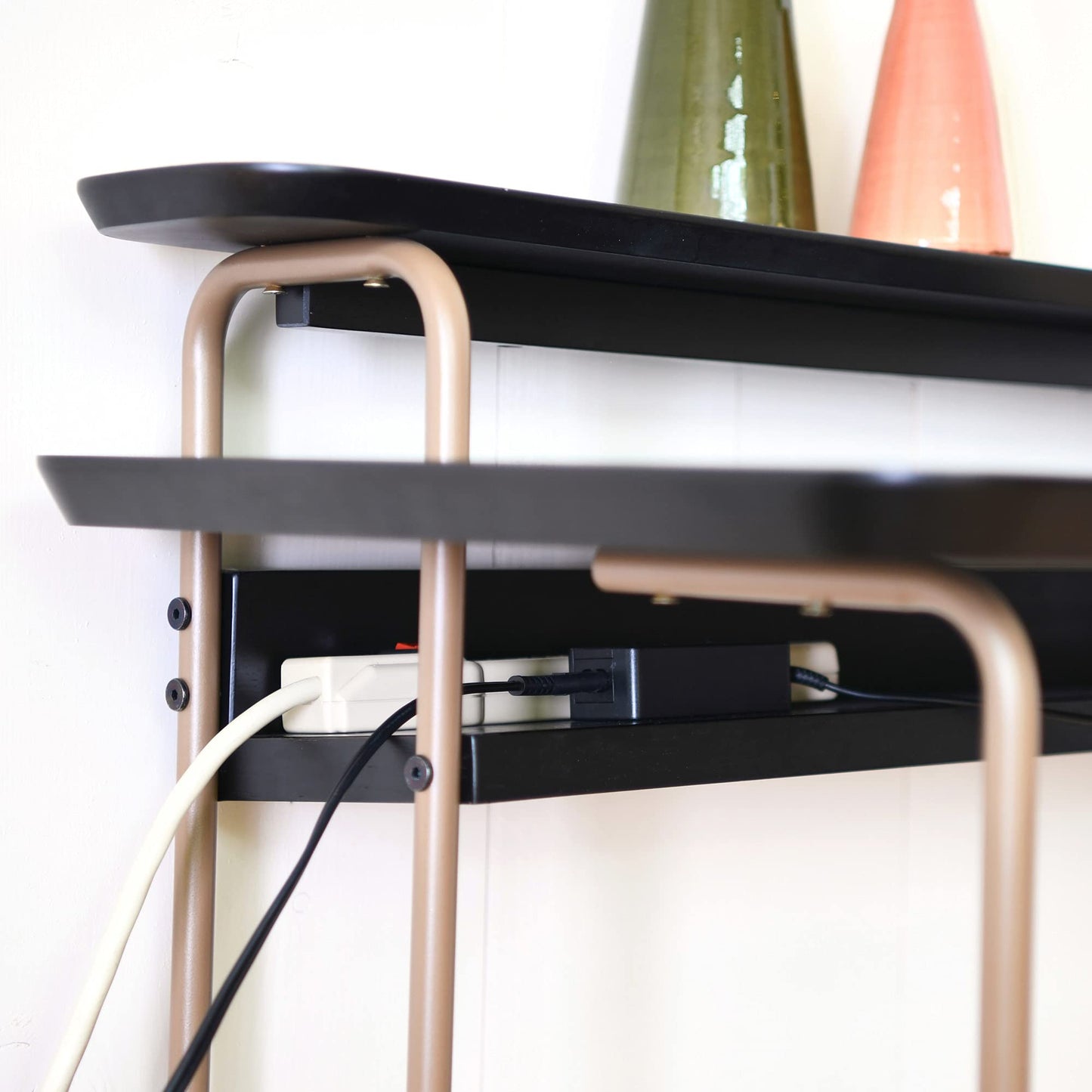 Main + Mesa Pacifica Mid-Century Modern Computer Desk with Genuine Wood Veneer and Rounded Metal Detail for Boho Bedroom, Home Office, and Study