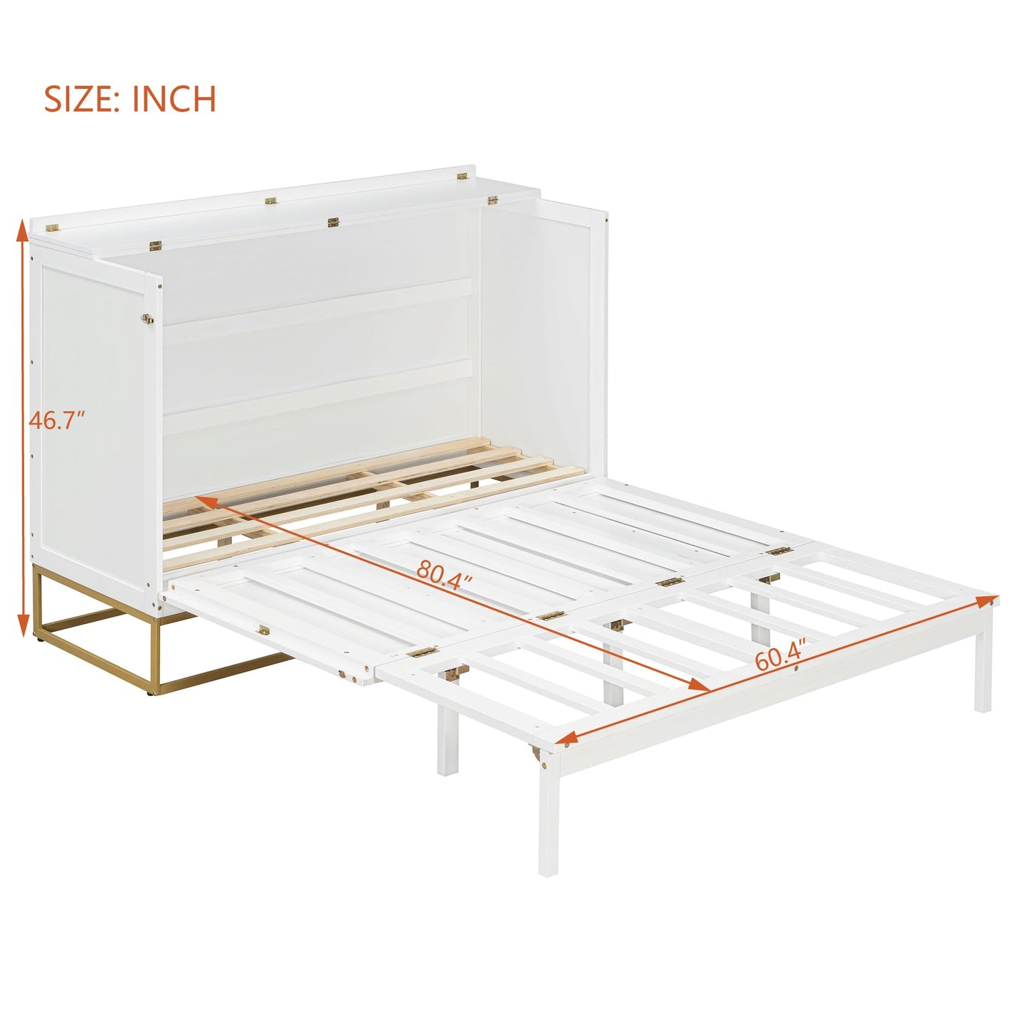 Merax Queen Size Murphy Cabinet Bed, Wood Folding Bed Frame with Wood Doors and Fake Drawers Design, Space-Saving Wall Bed for Guest Room and Home Office