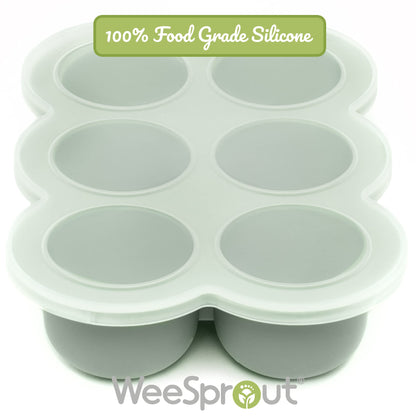 WeeSprout Silicone Baby Food Freezer Tray with Clip-on Lid - Perfect Storage Container for Homemade Baby Food, Vegetable & Fruit Purees, and Breast Milk (Matte Green, Six 3 Ounce Sections)