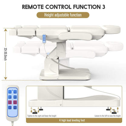 Dolonm 4 Motor Electric Chair/Bed, Aluminum Hydraulic System for Medical Treatment Exam, Facial, Spa, Eyelash, Tattoo, Podiatry Treatment Beauty Massage, Hand Remote Controlled Adjustable - White