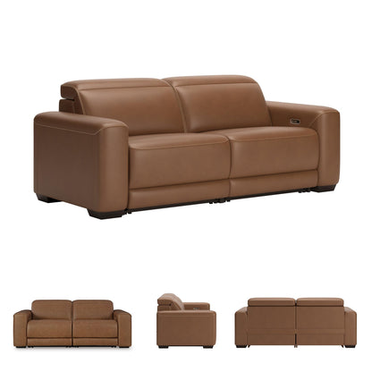 Signature Design by Ashley Rally-Up Straight Glam Leather Match 2-Piece Power Reclining Sectional Loveseat with Adjustable Headrest and USB Charging Ports, Dark Brown