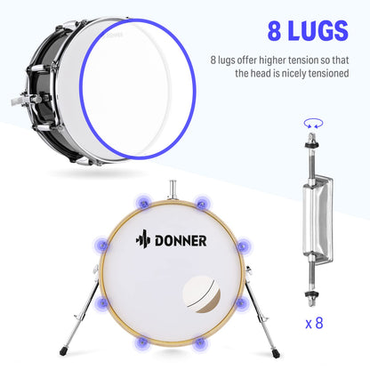 Donner Drum Set Adult with Practice Mute Pad,5-Piece 22 inch Full Size Acoustic Drum Kit, Black- DDS-520