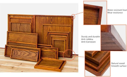 Wooden Serving Tray, Rectangle Wooden Tea Tray for Fruit, Snack, Candy, Coffee Table Organizer