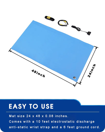 Anti Static Mat for Pc ESD Mat: 24"X48" Soldering Table Mat Kit Computer Electronics Repair- Heat Resistant Static Mat（Blue）