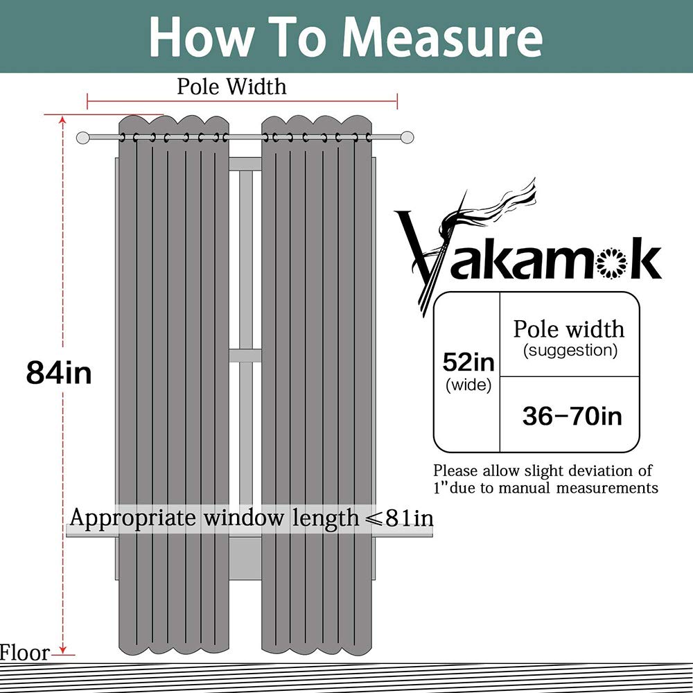 Yakamok Room Darkening Gray Blackout Curtains, Light Blocking Thermal Insulated Grommet Drapes for Bedroom Living Room, 52W x 84L, Grey Curtains, 2 Panels, 2 Tie Backs Included