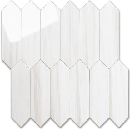 Vamos Tile 1 Sheet Glossy Dolomite White Backsplash Tile Peel and Stick, 12.8 x 12.8 Inch Long Hexagon PVC Self Adhesive Mosaic Wall Tiles Stick on Backsplash for Kitchen and Bathroom