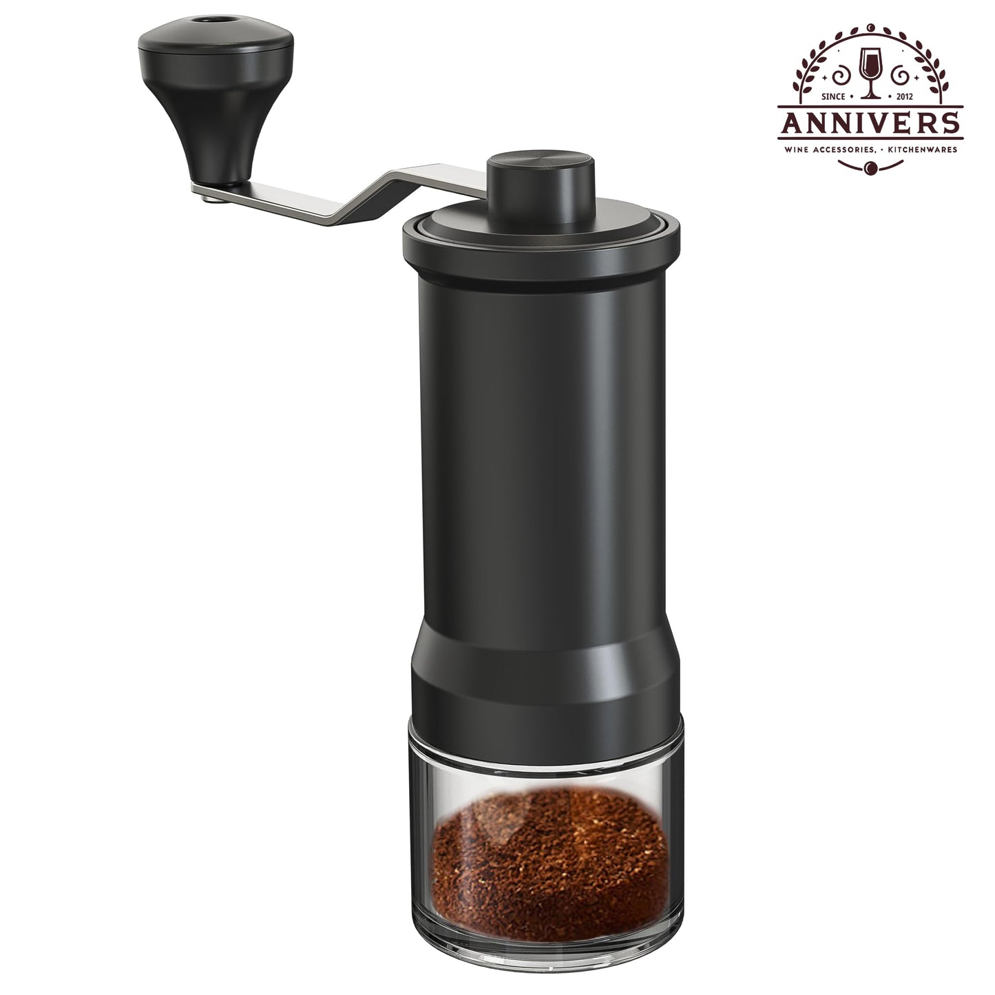 ANNIVERS Manual Coffee Grinder Hand Coffee Bean Grinder Burr Grinder, Adjustable Coarseness Ceramic Burr Glass Jar Stainless Steel Crank Brush, for Espresso French Press Drip, Moulin à Café Manuel