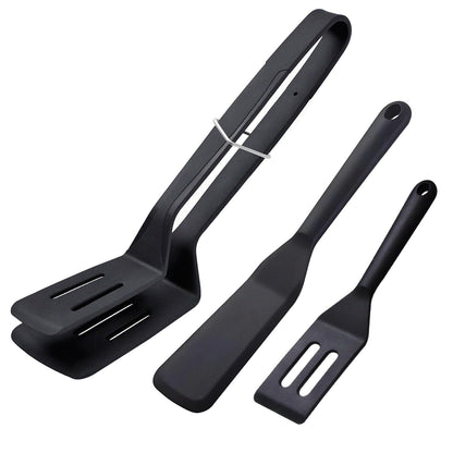 KIBBEH 3 Pack Heat Resistant Silicone Slotted Cooking Spatula Set, Multipurpose BBQ Clamp for Gripper Bread Clip, Fried Steak Clamp, Flipping Fish, Toast Salad Tongs