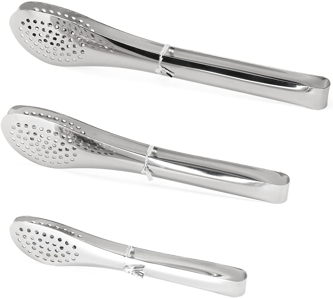 TOPULORS Stainless Steel Tongs Set (7/9/11 Inch) - Heavy Duty Kitchen & BBQ Tongs for Cooking, Grilling, Baking,