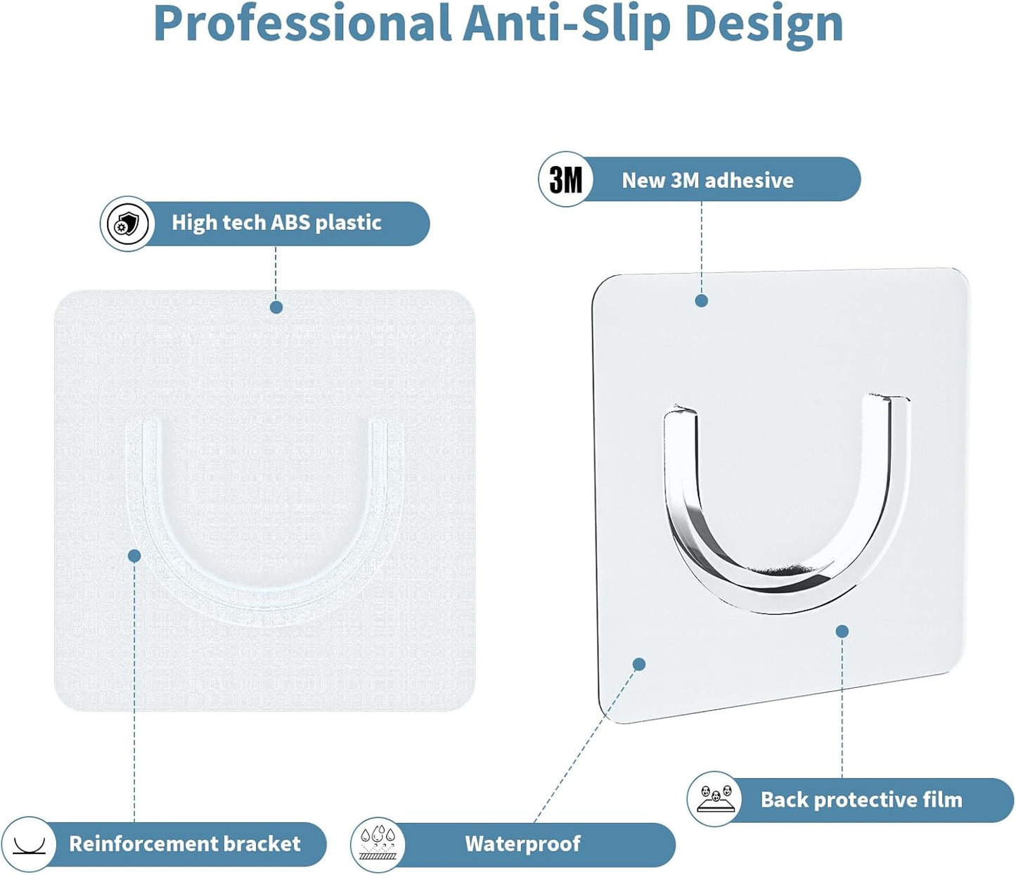 Adhesive Shower Rod Holders, Tension Rod Invisible Holders, No Drilling, Waterproof, Max Load 22 lbs, 4 Pieces