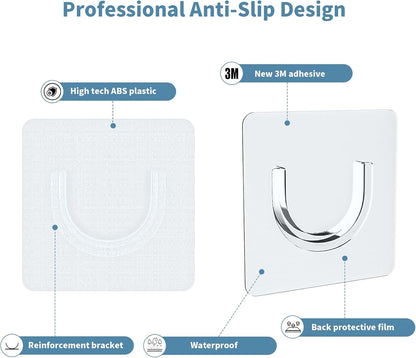 Adhesive Shower Rod Holders, Tension Rod Invisible Holders, No Drilling, Waterproof, Max Load 22 lbs, 4 Pieces
