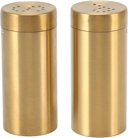 Gold Spice Jar, 2 Pcs Stainless Steel Rustproof Screw Open Top Seasoning Shaker Bottle for Salt, Sugar, Pepper