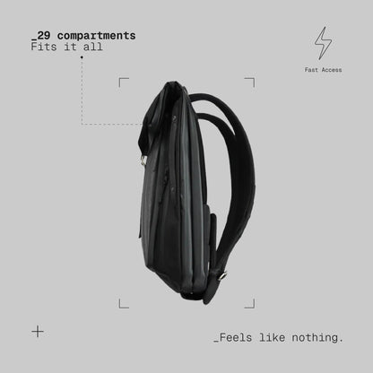 The Frenchie Co. - Work/Travel Speed Backpack - Expandable 23-30 L Laptop Pack - Anti-theft magnetic closure - Ballistic nylon body with full-grain Italian leather trim