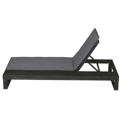 Merax Black Acacia Wood Chaise Lounge with 1.57-Inch Dark Gray 2-Fold Cushion Set, 4-Position Adjustable with Flat Side Surface, for Poolside