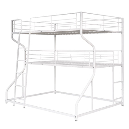 Merax Full XL Over Twin XL Over Queen Size Metal Triple Bunk Bed Frame with Ladder for Kids, Industrial Style Bunk Bed, Easy Assembly, No Box Spring Needed, for Kid's Room or Dormitory, White