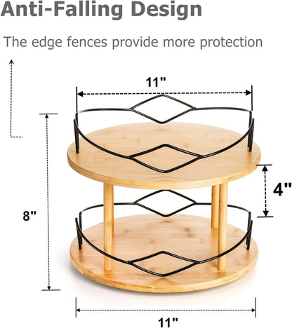 Yopay Lazy Susan Organizer 2 Tier, Bamboo Rotating Spice Rack for Kitchen Countertop, Spinning Makeup Turntable (11