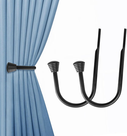 Ohtomber 2PCS Black Curtain Holdbacks - Metal Decorative Curtain Hooks for Drapes, Wall Mounted Tiebacks
