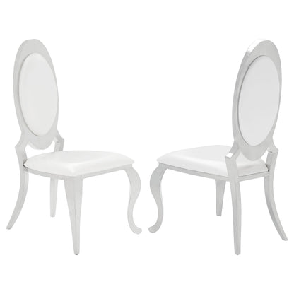 Coaster Home Furnishings - Anchorage - Stainless Steel, Faux Leather - Upholstered Dining Chairs with Oval Backrest, Curved Metallic Legs - Dining Room - Set of 2 - Cream White - 107872N