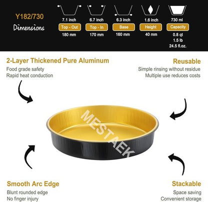Air Fryer Foil Liners - 20 Pack of 7-Inch Round Disposable Aluminum Pans | High-Heat Safe, Food-Grade Black & Gold