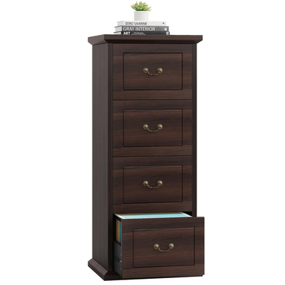 Tribesigns 4-Drawer File Cabinet, Vertical Wood Filing Cabinet for A4/Letter Size, Tall Office Drawer Chest, Rustic Storage Organizer Unit for Home Office, Dark Walnut