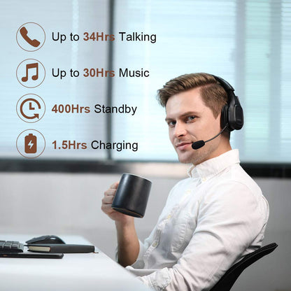 COMEXION Trucker Bluetooth Headset V5.0, Wireless Headset with Noise Canceling&Mute Microphone for Cell Phones, On Ear Bluetooth Headphone for Computer, Zoom Meetings, Skype, Home Office