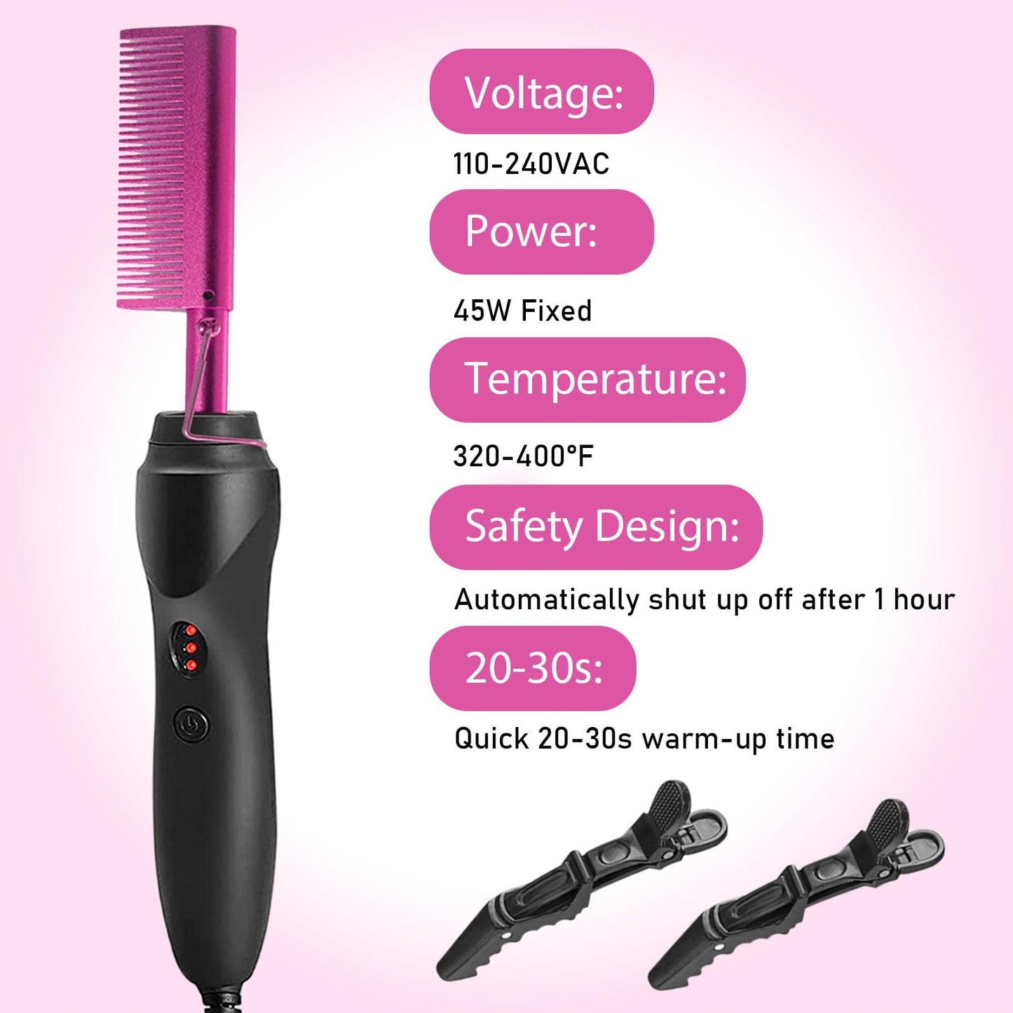 Electric Hot Comb Hair Straightener, Deluxe Electrical Straightening Comb Curling Iron for Natural Black Wigs, Hot Comb Electric for Wigs Pressing Combs with Wig Glue Melting Spray Hair Wax Stick