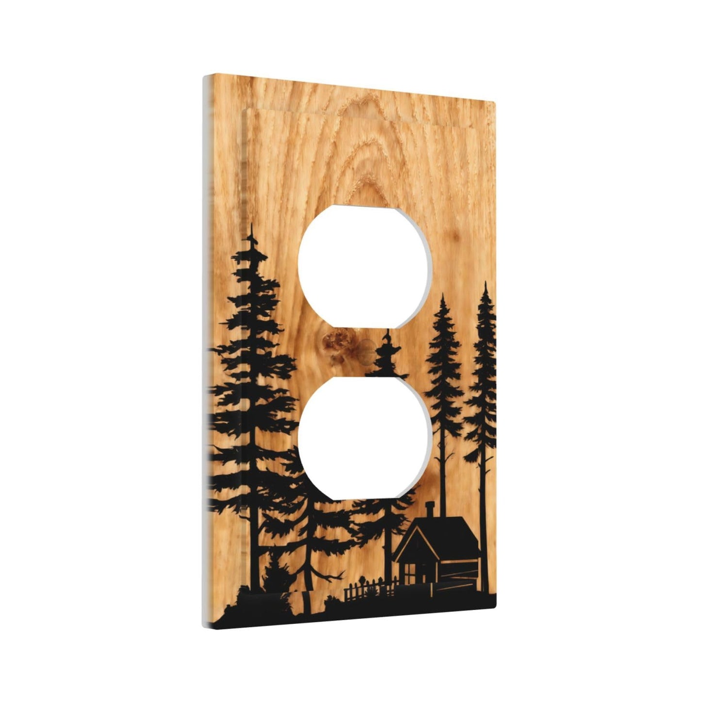 YITRREWZ Rustic Farmhouse Brown Wood Duplex Outlet Covers Light Switch Covers Decorative Pine Tree Grain Silhouette Switchplate Electrical Faceplate for Country Bathroom Kitchen Bedroom Decor