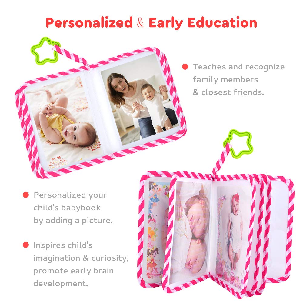 AUVCAS Baby Photo Album Soft Cloth Photo Book First Year Memory Album Shower Gift for Babies Newborns Toddlers & Kids,Holds 4x6 Inch Photos. (Pink)