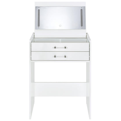 Coaster Home Furnishings Danbury Contemporary 2-Piece 2-Drawer Makeup Vanity Desk with LED Light Vanity Mirror Tempered Glass Top with Vanity Chair White High Gloss 930208