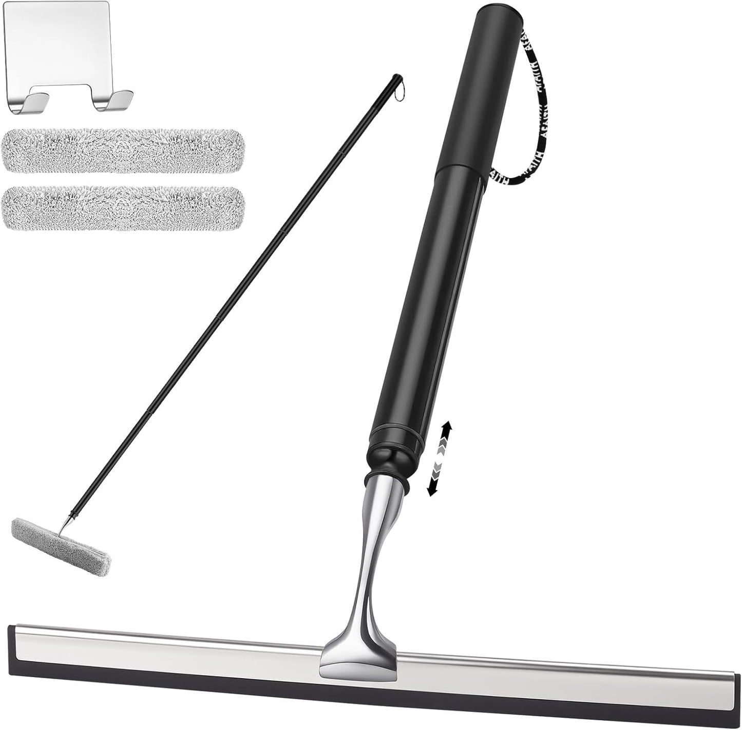 17'' 60'' 12'' (60'' - Metal Squeegee with Extension Pole for Window,Glass Door,Mirror, Wide Telescopic Shower Squeegee