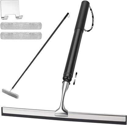 17'' 60'' 12'' (60'' - Metal Squeegee with Extension Pole for Window,Glass Door,Mirror, Wide Telescopic Shower Squeegee