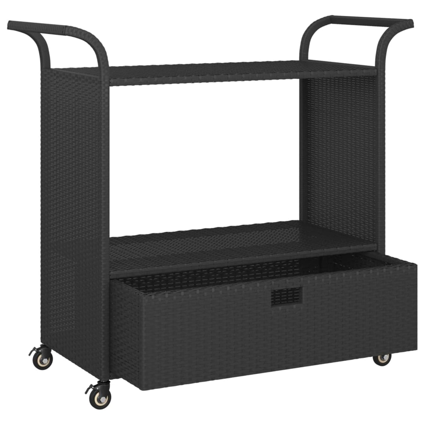 Gecheer Bar Cart with Drawer – 39.4 x 17.7 x 38.2 Inch Poly Rattan Serving Trolley, Weatherproof Steel Frame, Locking Casters, Smooth-Rolling Kitchen or Outdoor Bar Caddy