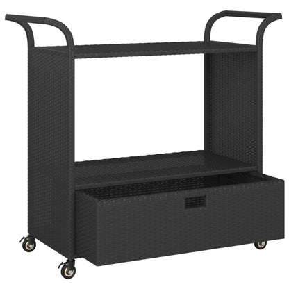 Gecheer Bar Cart with Drawer – 39.4 x 17.7 x 38.2 Inch Poly Rattan Serving Trolley, Weatherproof Steel Frame, Locking Casters, Smooth-Rolling Kitchen or Outdoor Bar Caddy