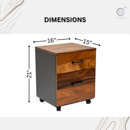 2 Drawer Walnut Wood File Cabinet – Under Desk Filing Cabinet with Rolling Wheels – 21"x16"x15" Spacious Dual Compartments for Home Office Storage