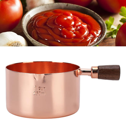 Sauce Pan with Wooden Handle, Rose Gold Stainless Steel Cooking Pot, 1.3 Cup Capacity
