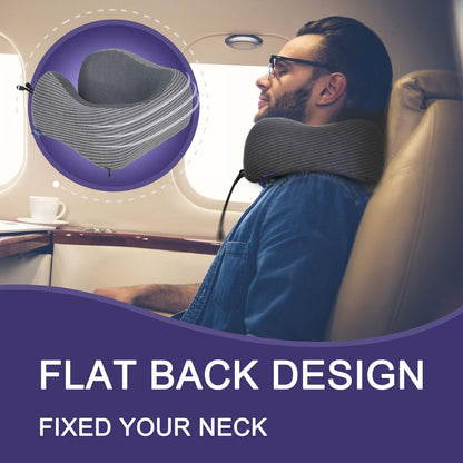 napfun Neck Pillow for Traveling, Upgraded Travel Neck Pillow for Airplane 100% Pure Memory Foam Travel Pillow for Flight Headrest Sleep, Portable Plane Accessories, Light Grey