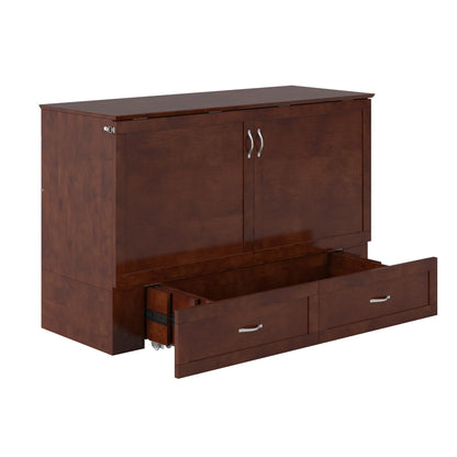 AFI, Raleigh Modern Queen Solid Wood Murphy Bed Chest with 6" Mattress, Storage Drawer & Built-in USB Charger, Walnut