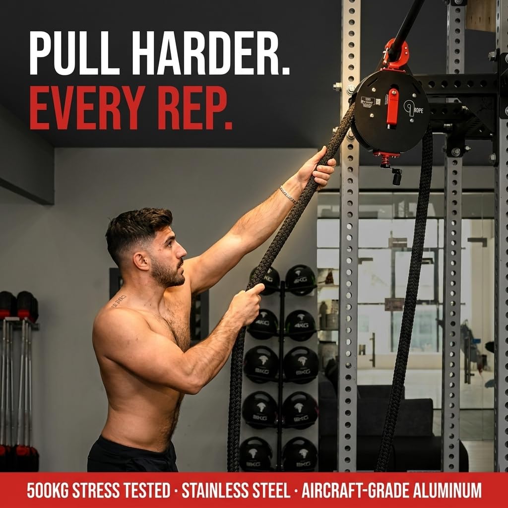 Qrope Endless Rope Trainer Machine - Portable Rope Pull Pulley System - Home Gym Workout Equipment for Strength Training - Infinity Rope for Upper Body and Forearms