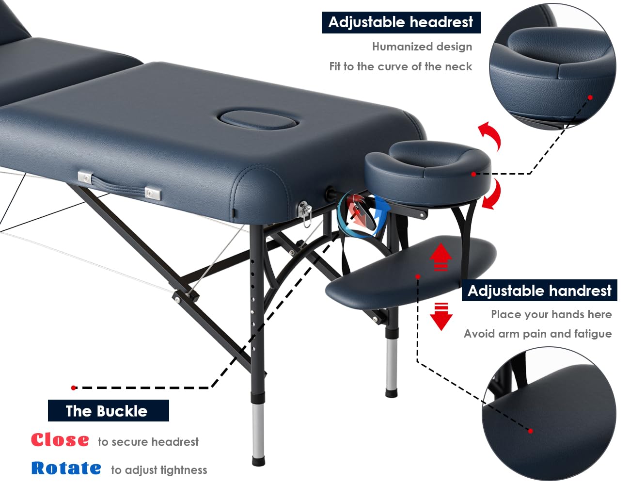 CLORIS 84" Professional Massage Table Portable 3 Folding Lightweight Facial Salon Spa Tattoo Bed Height Adjustable with Carrying Bag & Aluminium Leg Hold Up to 1100LBS Blue