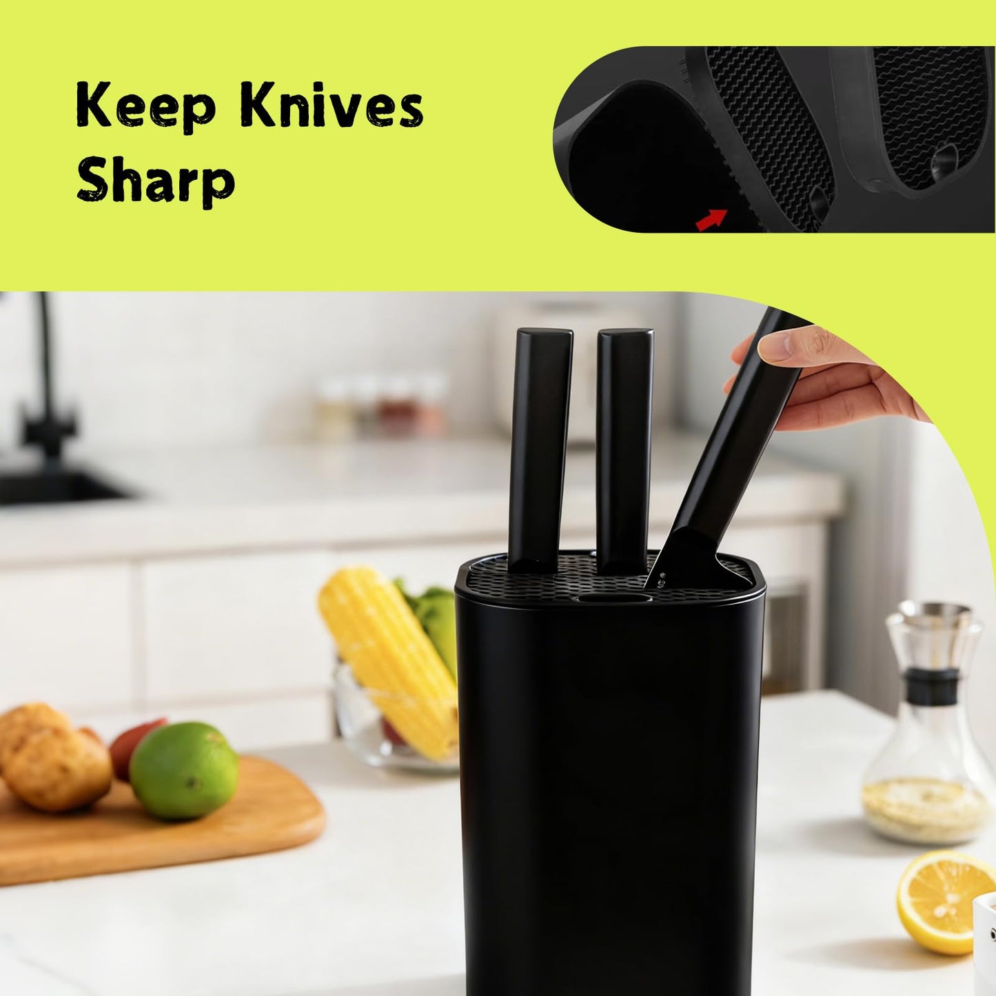 Universal Knife Block, Detachable Square Knife Storage Holder (Knives Not Included) - Black Kitchen Knife Stand