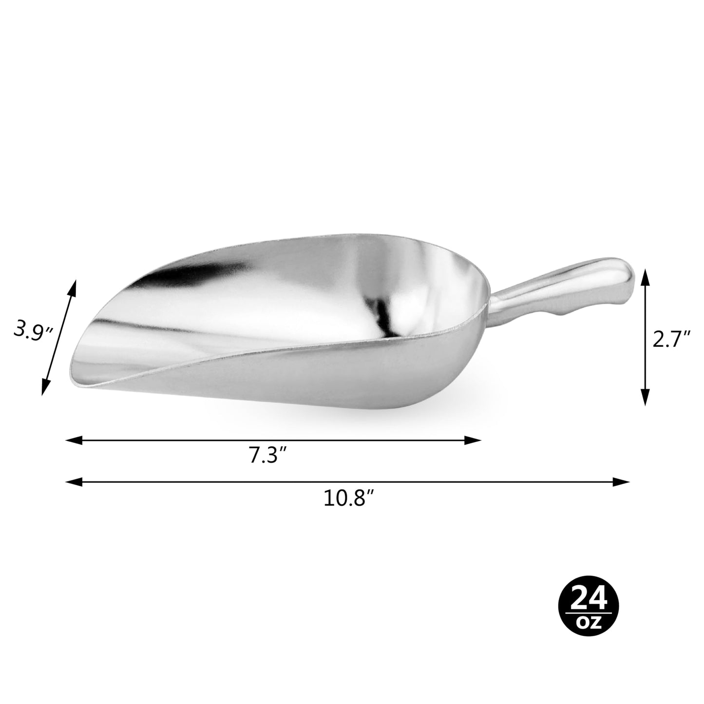 New Star Foodservice 34547 One-Piece Cast Aluminum Round Bottom Bar Ice Flour Utility Scoop, 24 -Ounce, Silver (Hand Wash Only)