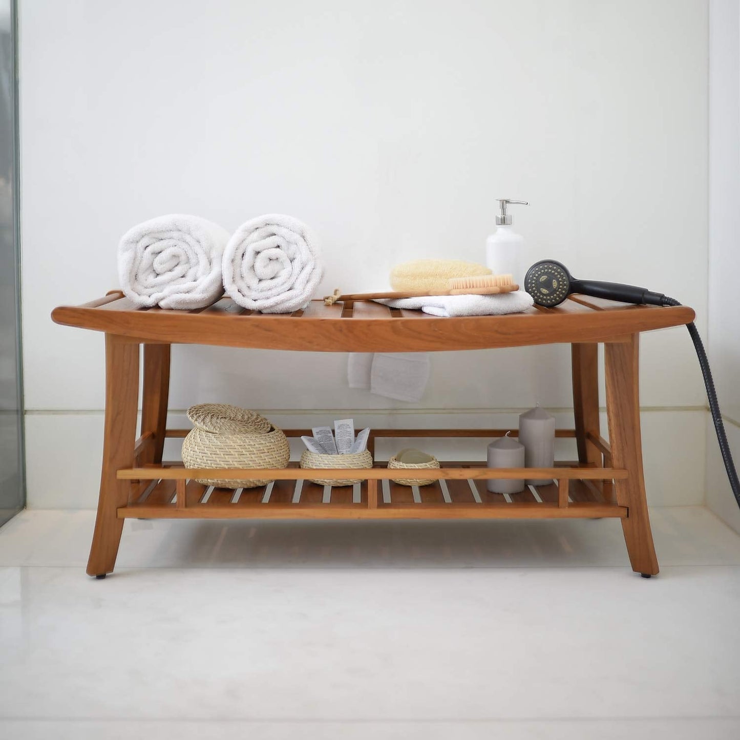 Cambridge Casual Teak Wood Estate, Large Shower Bench/Natural Brown