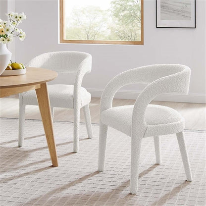 Modway EEI-6562-IVO Pinnacle Boucle Upholstered Dining Chair Set of Two, Ivory