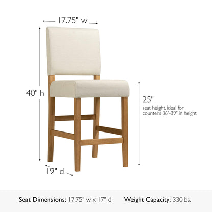 Leick Home Brax Counter Stool Set of 2, Counter Height, Solid Wood Base, Upholstered Foam Cushion, Easy Assembly, Natural White Sand, 17.75 in L x 19 in D x 40 in H, Item 214460