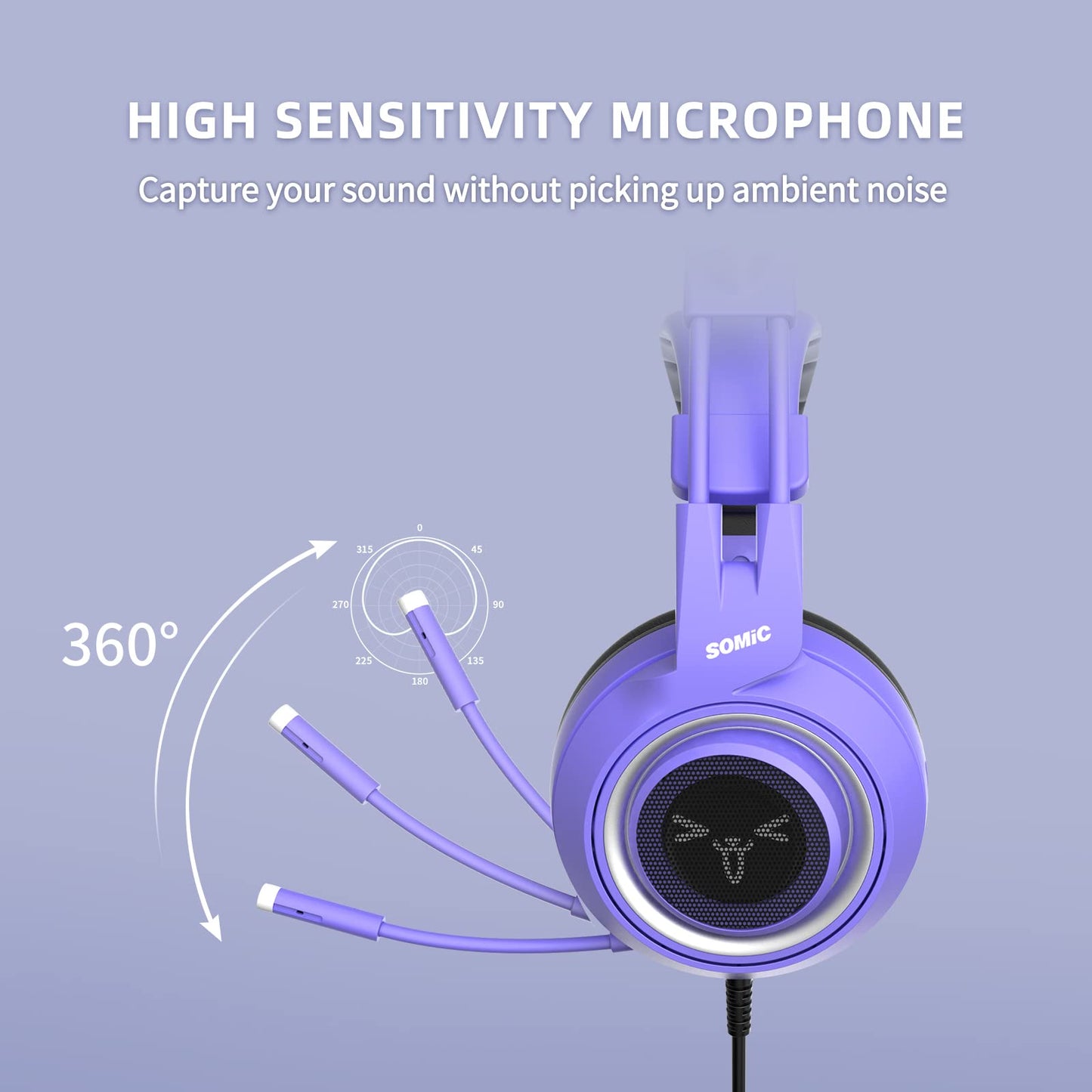 SOMIC G951S Purple Stereo Gaming Headset with Mic for PS4, PS5, Xbox One, PC, Phone, Detachable Cat Ear 3.5MM Noise Reduction Headphones Computer Gaming Headphone Self-Adjusting Gamer Headsets