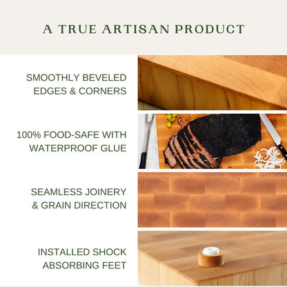 The Boardsmith Maple End Grain Cutting Board - Premium End Grain Butcher Block Wood Cutting Board for Kitchen - Food-Safe, Non-Slip, Sustainably Sourced Maple Wood (Medium)