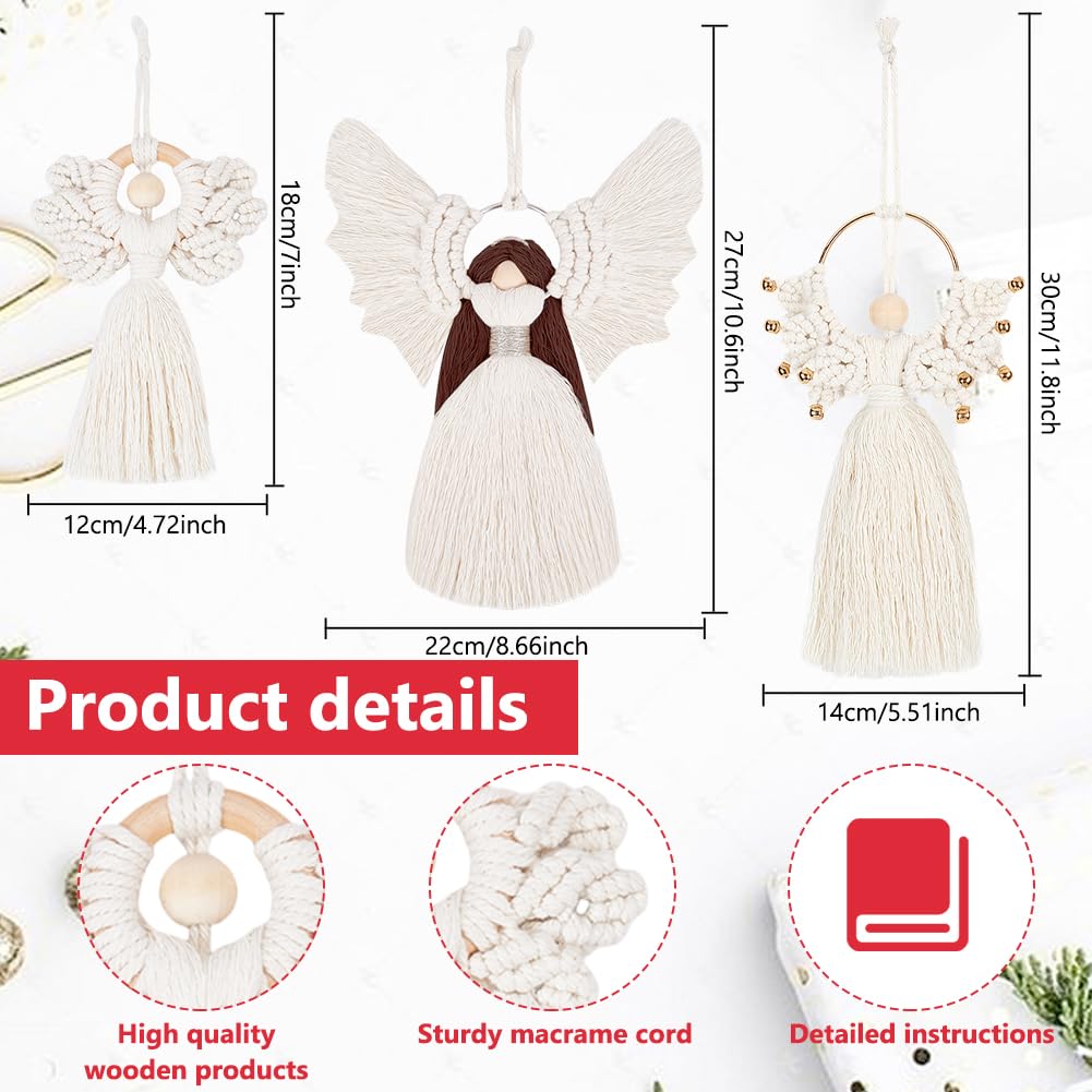 ORIGACH 4 Set DIY Mixed Angel Macrame Kit, 4 Styles Boho Macrame Angel Kit Wall Hanging Christmas Ornament with Instruction Tutorial for Adults Beginners