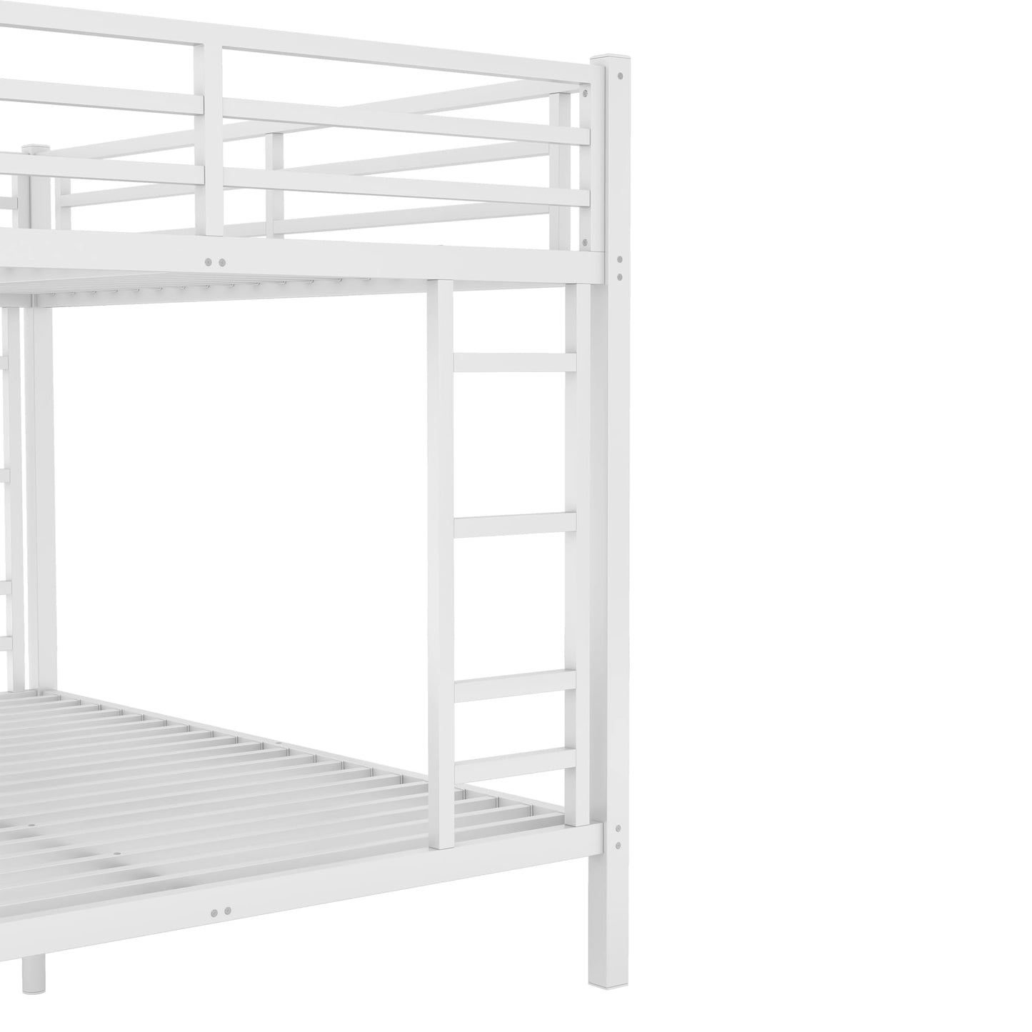 Bellemave Queen Over Queen Size Bunk Bed with Guardrail for Teens and Adults, Metal Bunk Bed Frame with 2 Ladders and Under Storage for Dorm and Bedroom, Noise Reduced, No Box Spring Needed, White