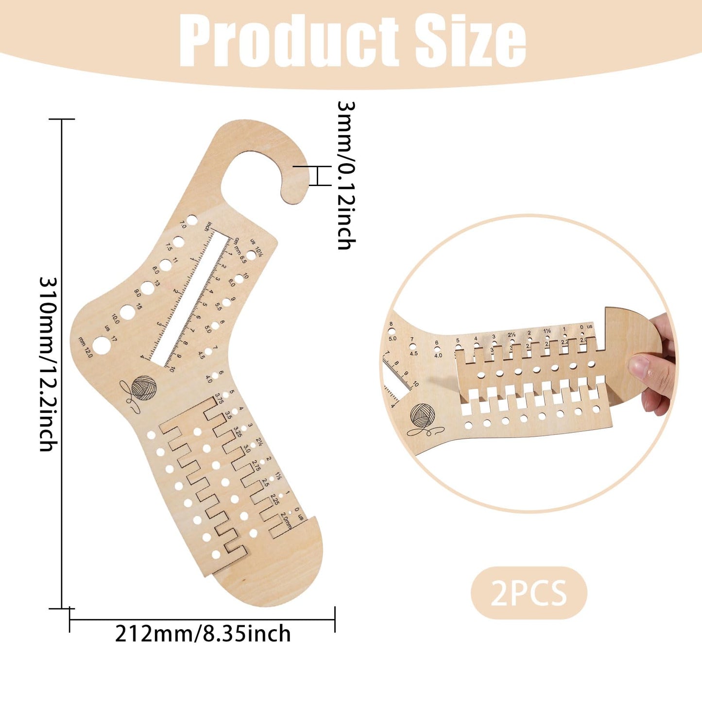 FREEBLOSS 2Pcs Adjustable Sock Blockers 2 Sizes Wood Sock Shaper for Knitting Crochet Knit Sock Ruler Tool for Beginners 31x21cm/12.2x8.3inch